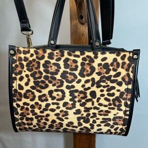 INC International Concepts Black and Tan Crossbody Bag with Leopard Print